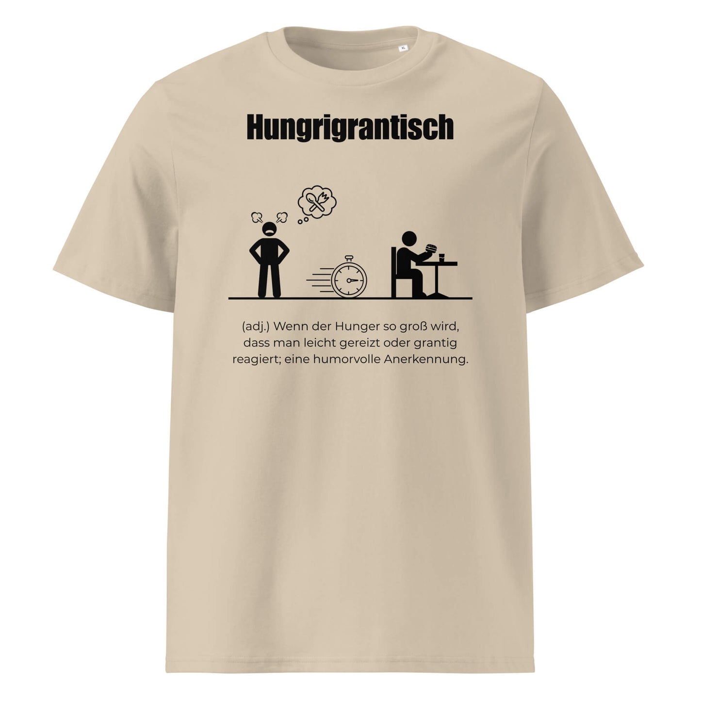 Hungrigrantisch Herren T-Shirt in Desert Dust – schwarzer Aufdruck, Bio-Baumwolle, maskuliner Schnitt – Wortstolz