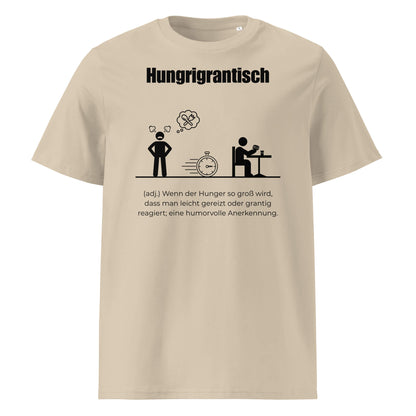 Hungrigrantisch Herren T-Shirt in Desert Dust – schwarzer Aufdruck, Bio-Baumwolle, maskuliner Schnitt – Wortstolz