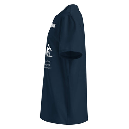 Hungrigrantisch Herren T-Shirt in French Navy – Bio-Baumwolle, maskuliner Schnitt – Ansicht links – Wortstolz