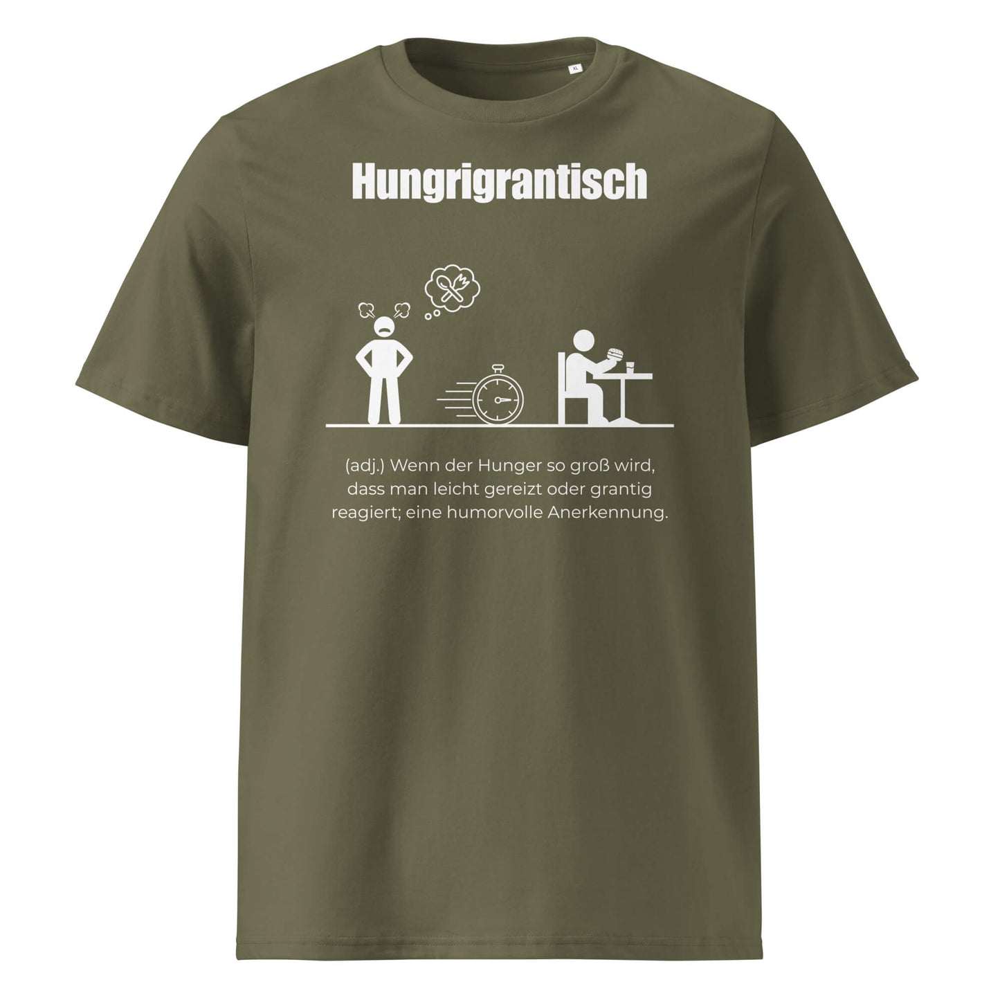 Hungrigrantisch Herren T-Shirt in Khaki – weißer Aufdruck, Bio-Baumwolle, maskuliner Schnitt – Wortstolz