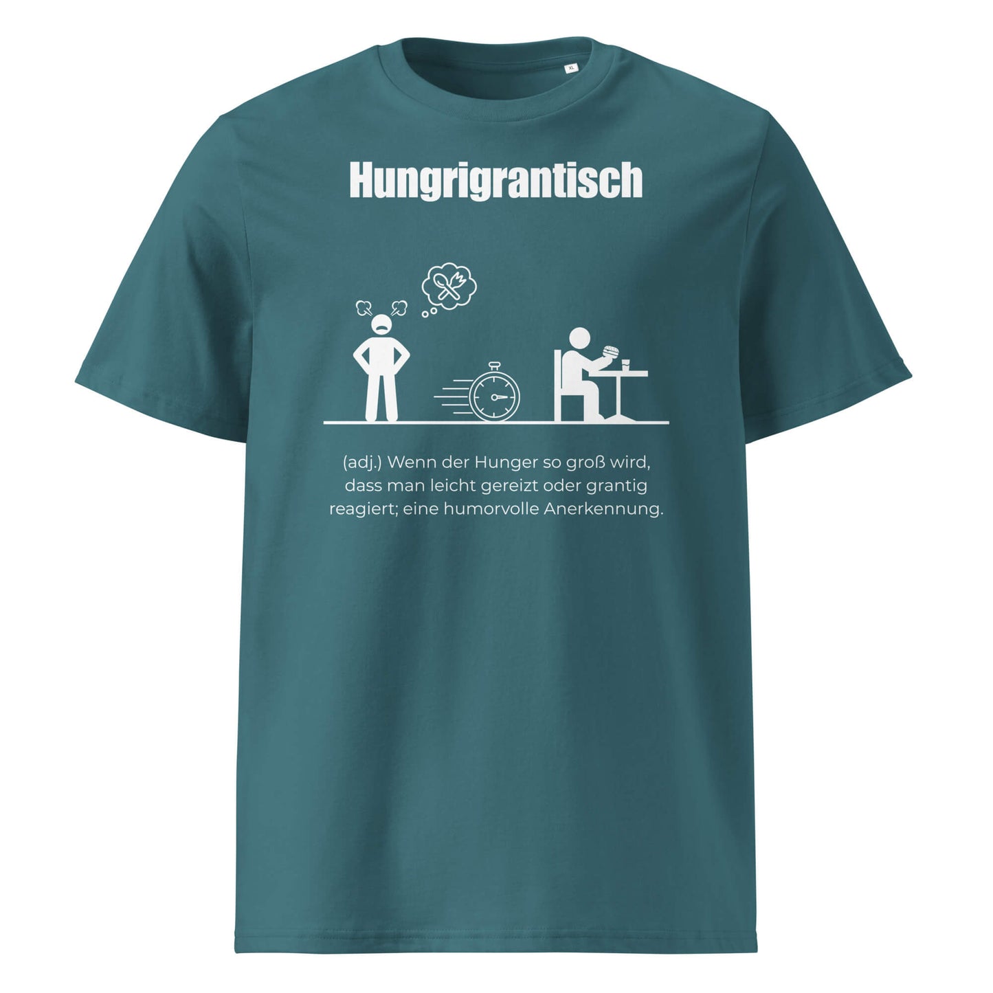 Hungrigrantisch Herren T-Shirt in Stargazer – weißer Aufdruck, Bio-Baumwolle, maskuliner Schnitt – Wortstolz