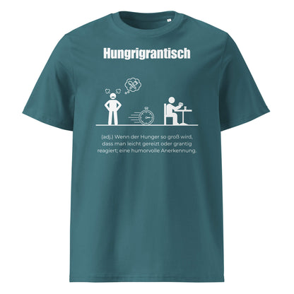 Hungrigrantisch Herren T-Shirt in Stargazer – weißer Aufdruck, Bio-Baumwolle, maskuliner Schnitt – Wortstolz