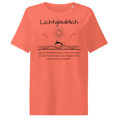 Lichtglaublich Damen T-Shirt in Fiesta – schwarzer Aufdruck, Bio-Baumwolle, femininer Schnitt – Wortstolz