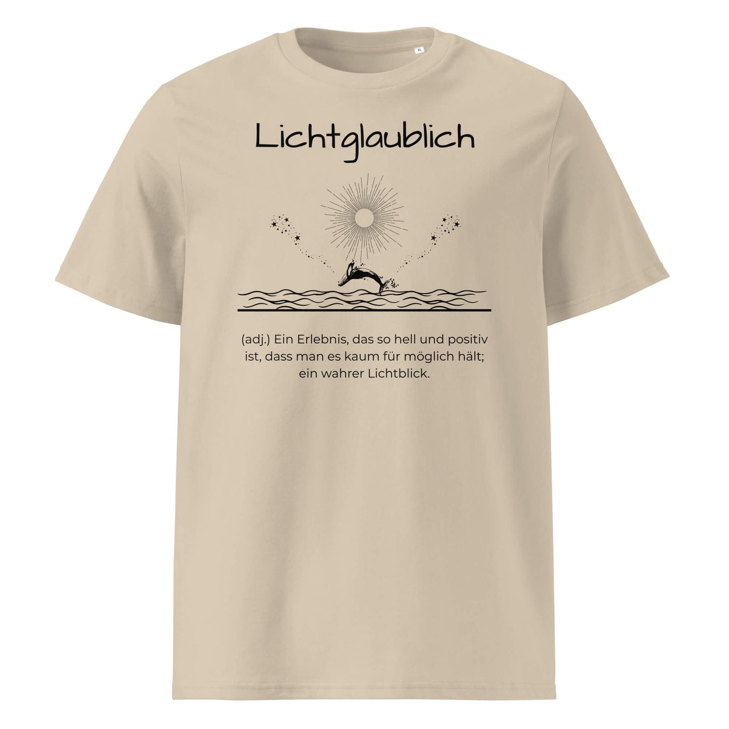 Lichtglaublich Herren T-Shirt in Desert Dust – schwarzer Aufdruck, Bio-Baumwolle, maskuliner Schnitt – Wortstolz