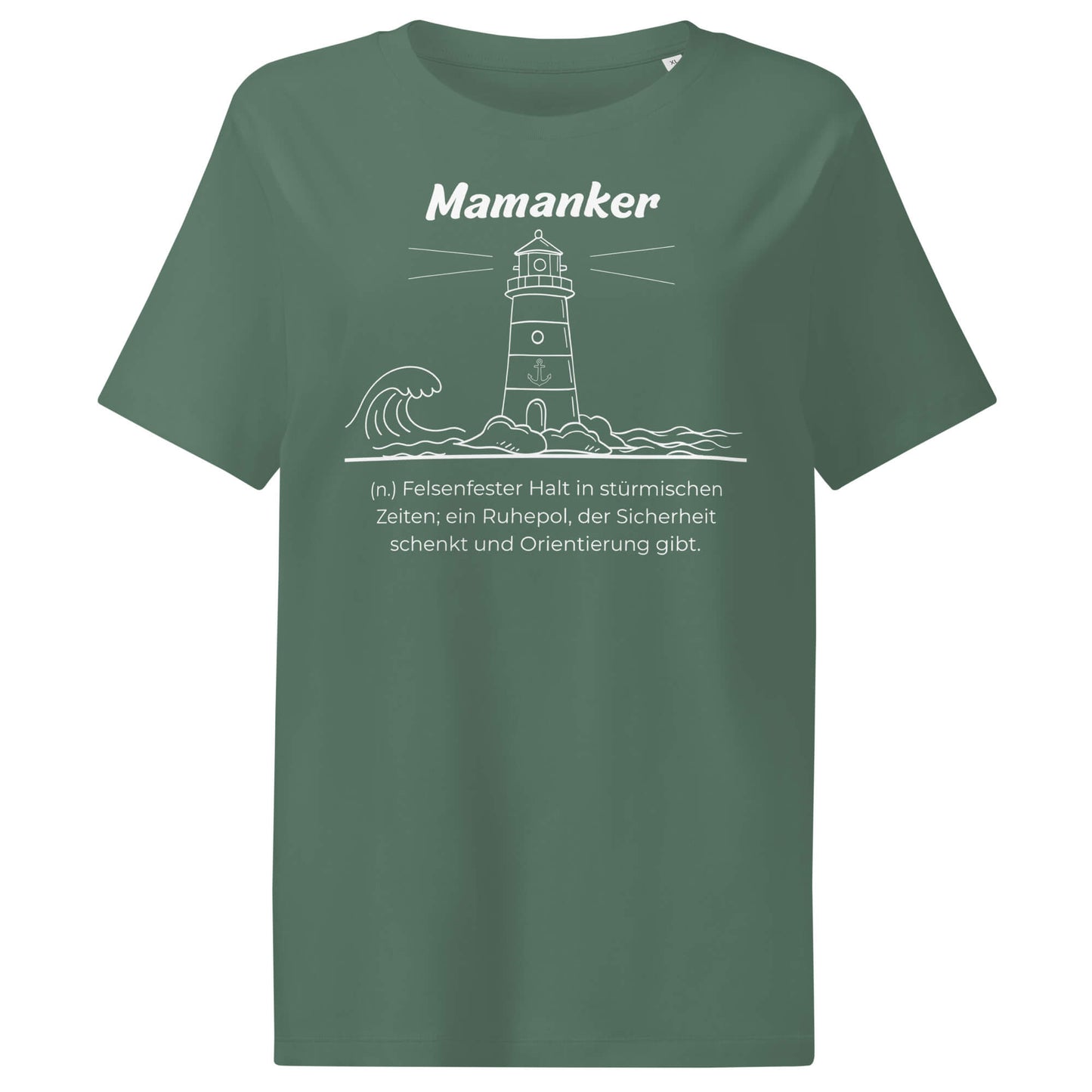 Mamanker Damen T-Shirt in Green Bay – weißer Aufdruck, Bio-Baumwolle, femininer Schnitt – Wortstolz