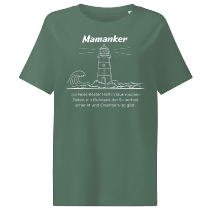 Mamanker Damen T-Shirt in Green Bay – weißer Aufdruck, Bio-Baumwolle, femininer Schnitt – Wortstolz