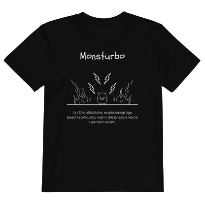 Monsturbo Kinder-T-Shirt in Black – weißer Aufdruck, Bio-Baumwolle, reguläter Schnitt – Wortstolz