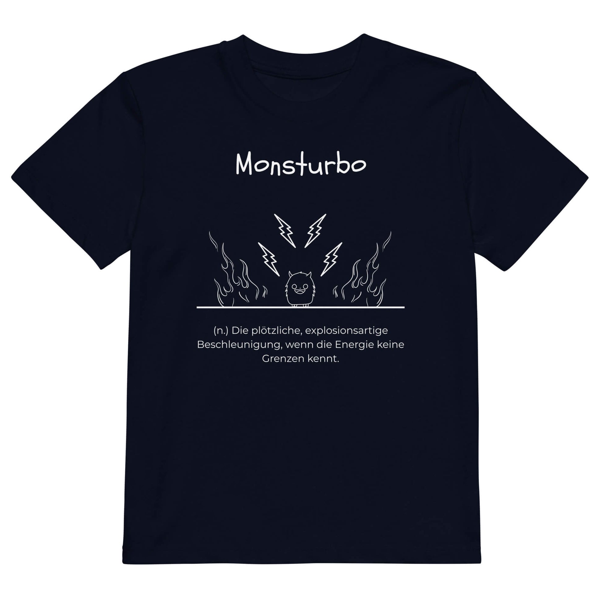 Monsturbo Kinder-T-Shirt in French Navy – weißer Aufdruck, Bio-Baumwolle, reguläter Schnitt – Wortstolz