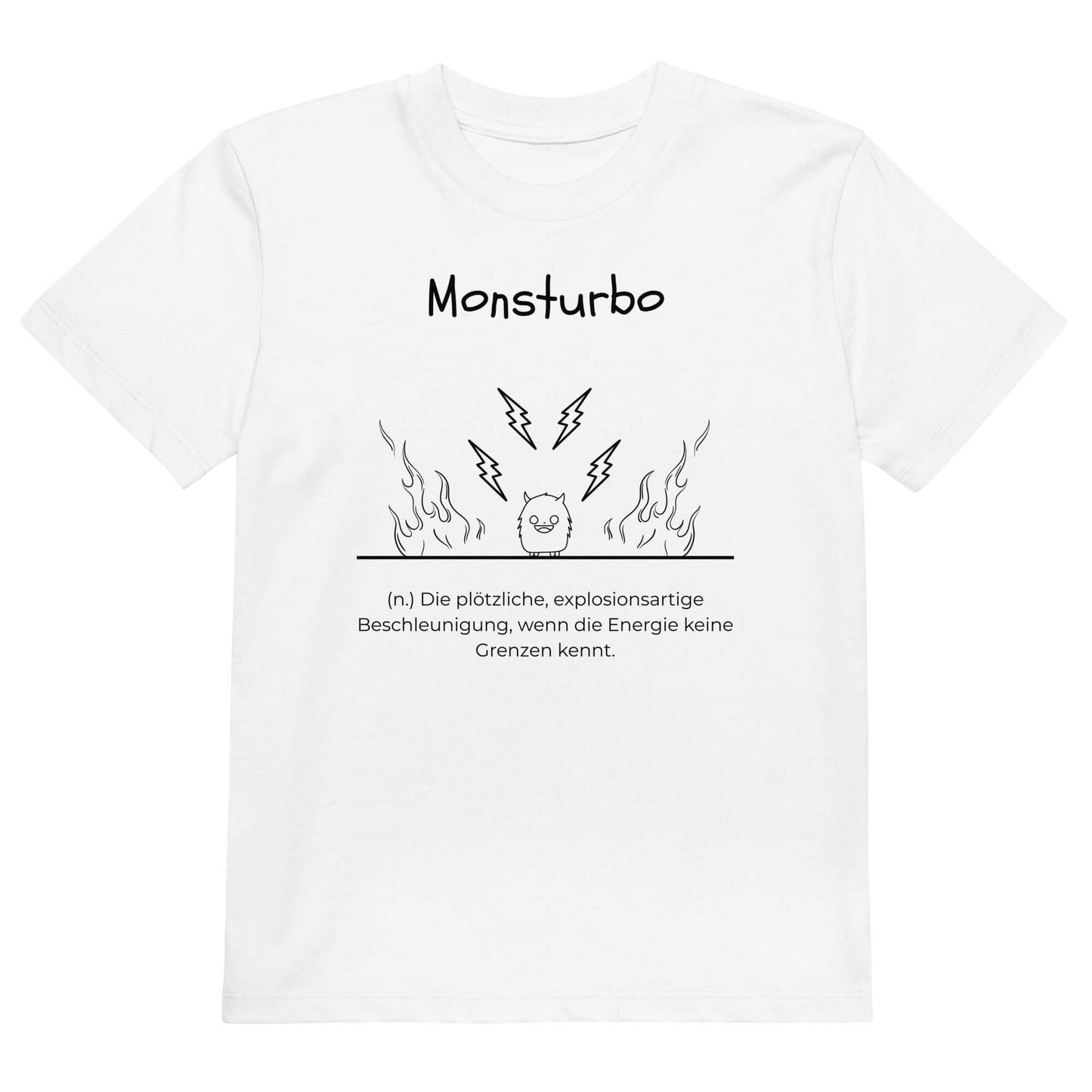 Monsturbo Kinder-T-Shirt in White – weißer Aufdruck, Bio-Baumwolle, reguläter Schnitt – Wortstolz