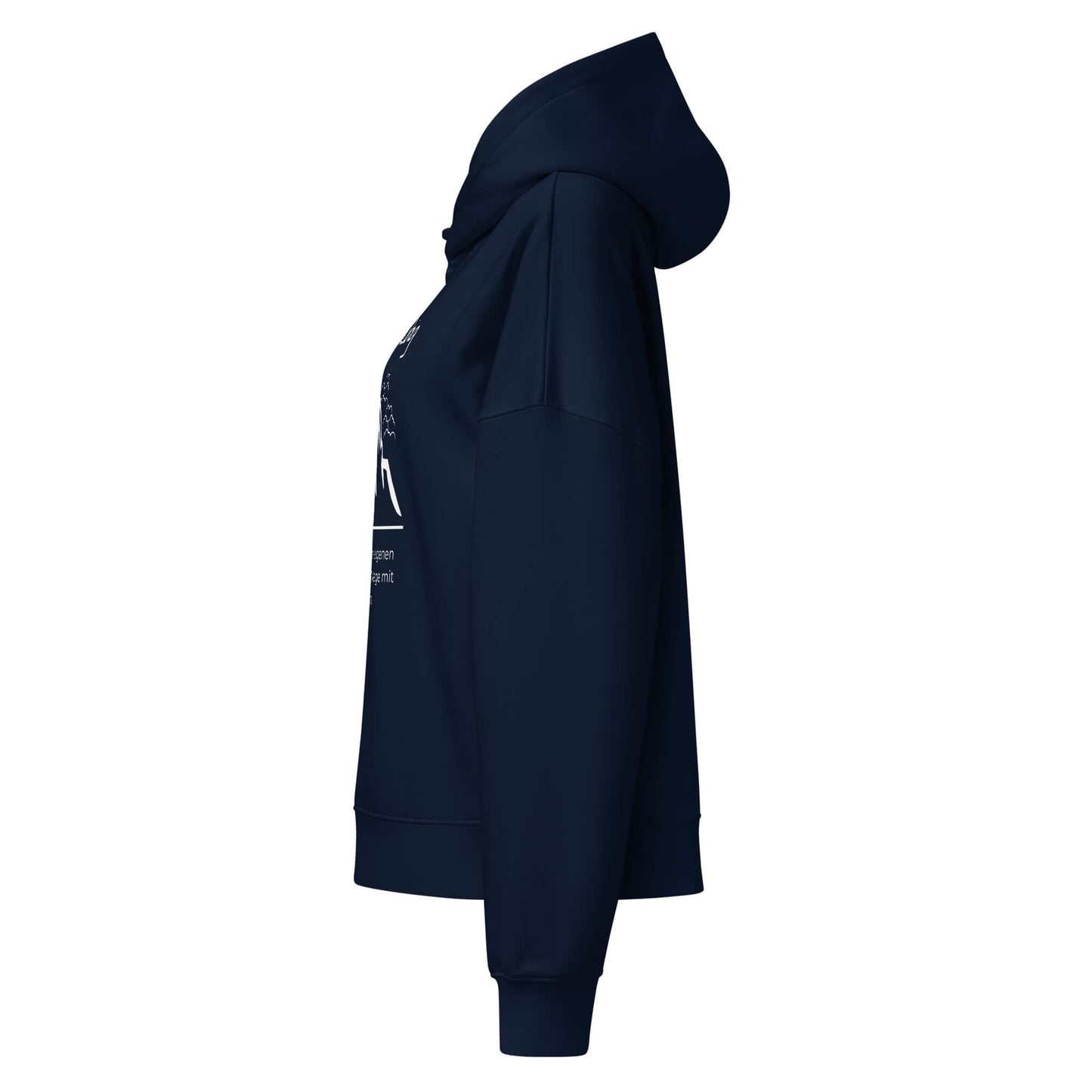 Mutglaubig Damen Hoodie in French Navy – Bio-Baumwolle, femininer Schnitt – Ansicht links – Wortstolz