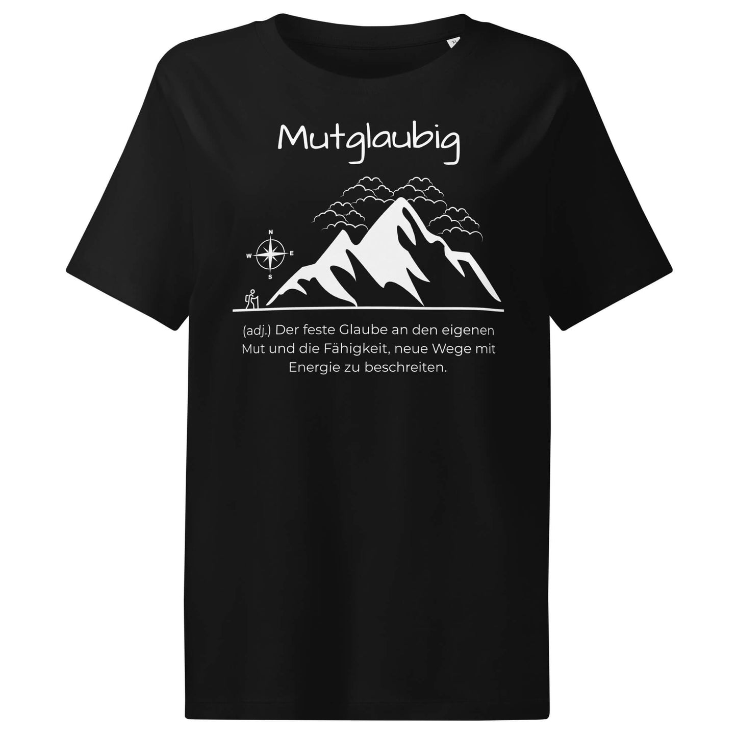 Mutglaubig Damen T-Shirt in Black – weißer Aufdruck, Bio-Baumwolle, femininer Schnitt – Wortstolz