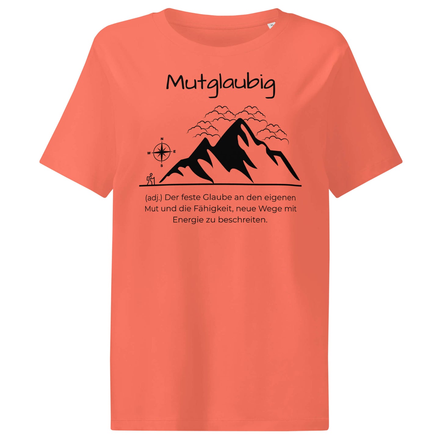 Mutglaubig Damen T-Shirt in Fiesta – schwarzer Aufdruck, Bio-Baumwolle, femininer Schnitt – Wortstolz
