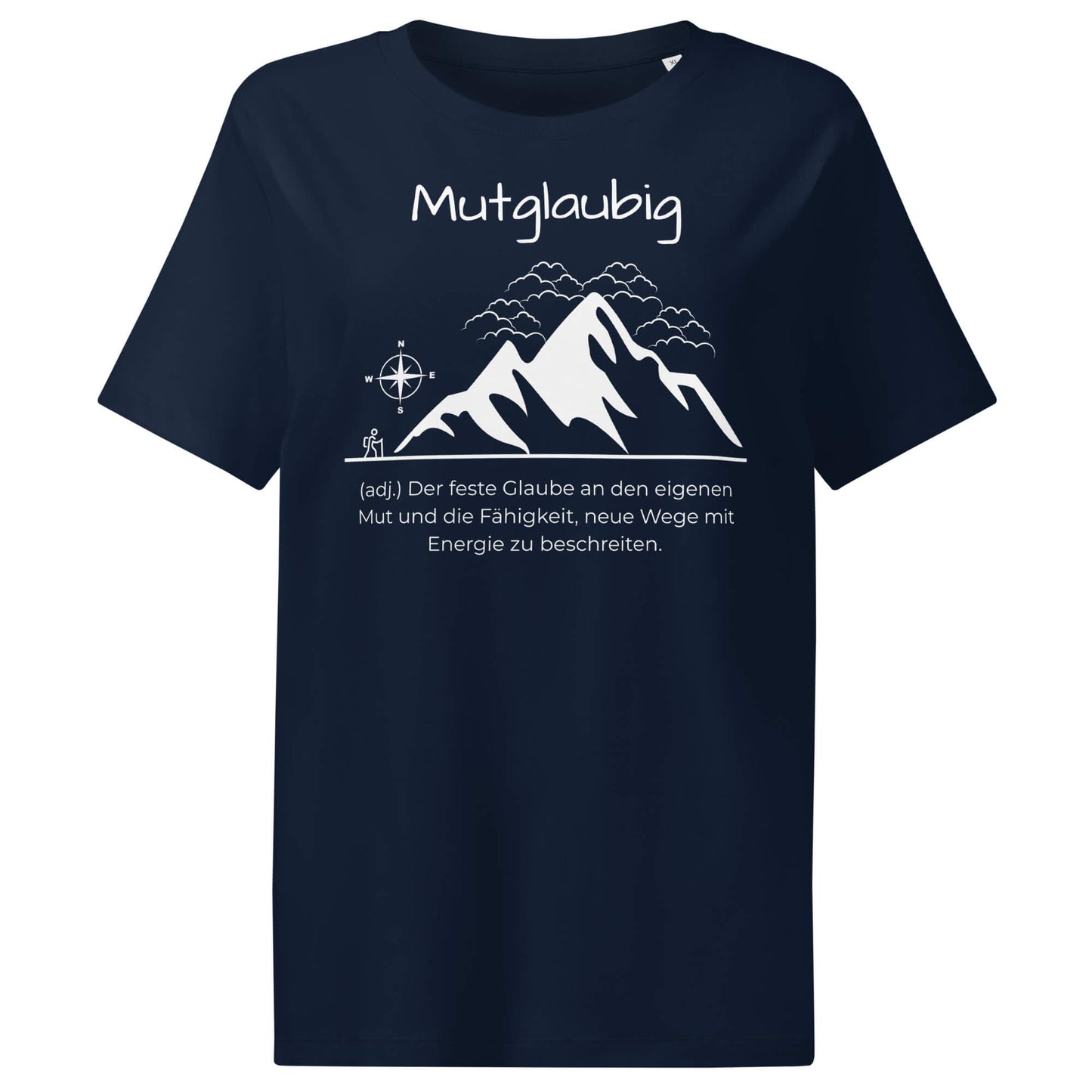 Mutglaubig Damen T-Shirt in French Navy – weißer Aufdruck, Bio-Baumwolle, femininer Schnitt – Wortstolz