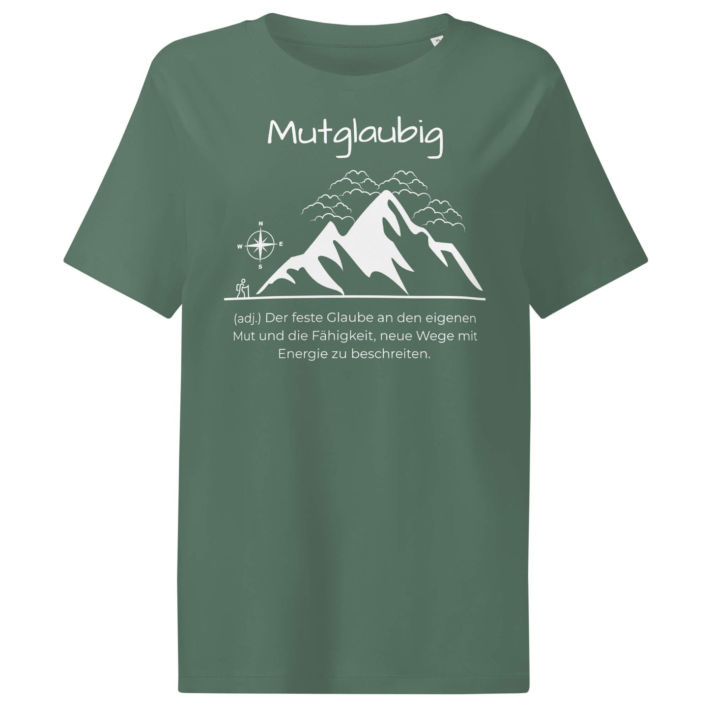 Mutglaubig Damen T-Shirt in Green Bay – weißer Aufdruck, Bio-Baumwolle, femininer Schnitt – Wortstolz