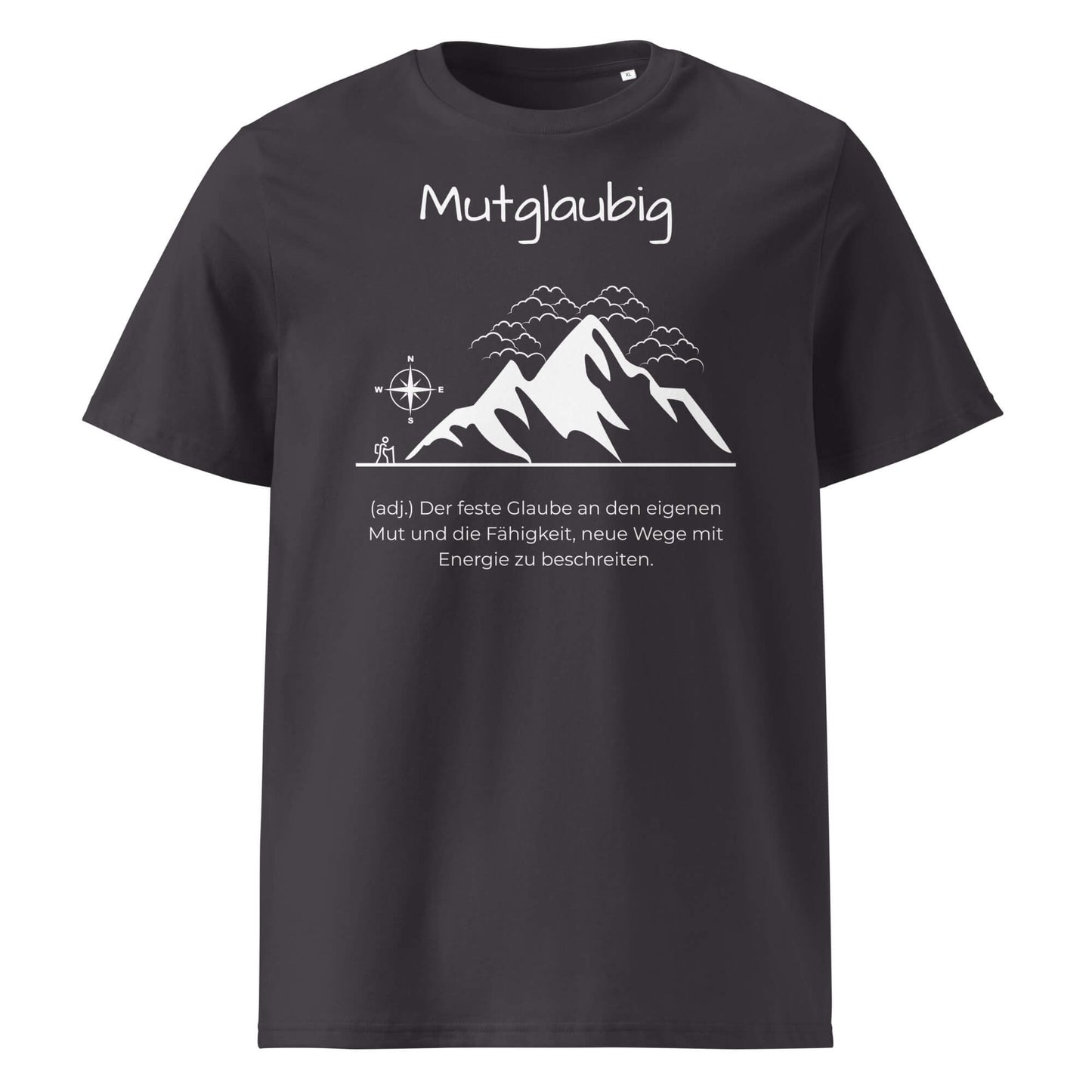 Mutglaubig Herren T-Shirt in Anthracite – weißer Aufdruck, Bio-Baumwolle, maskuliner Schnitt – Wortstolz