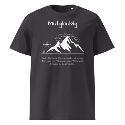 Mutglaubig Herren T-Shirt in Anthracite – weißer Aufdruck, Bio-Baumwolle, maskuliner Schnitt – Wortstolz