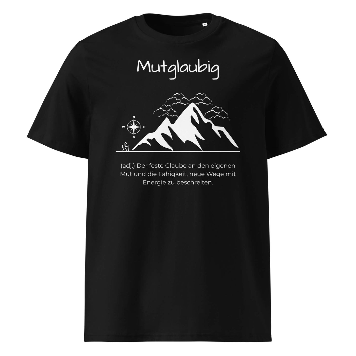 Mutglaubig Herren T-Shirt in Black – weißer Aufdruck, Bio-Baumwolle, maskuliner Schnitt – Wortstolz