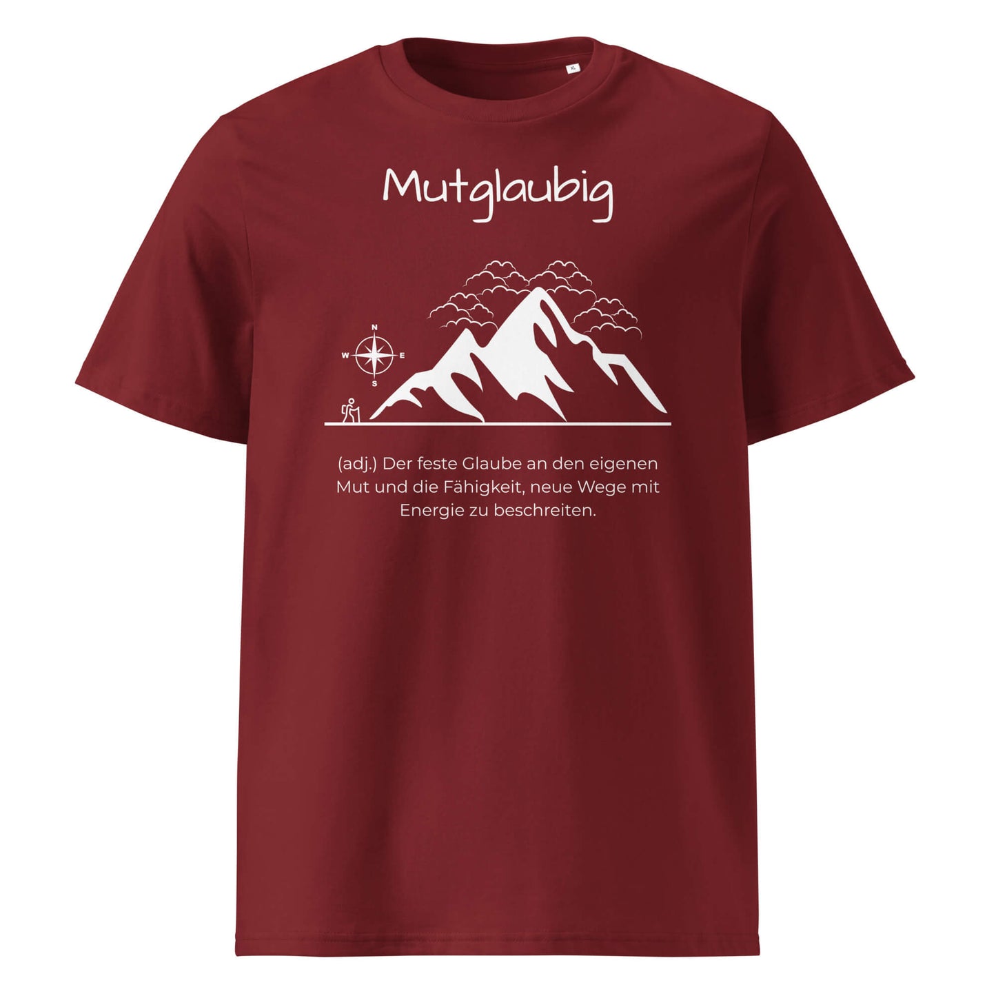 Mutglaubig Herren T-Shirt in Burgundy – weißer Aufdruck, Bio-Baumwolle, maskuliner Schnitt – Wortstolz