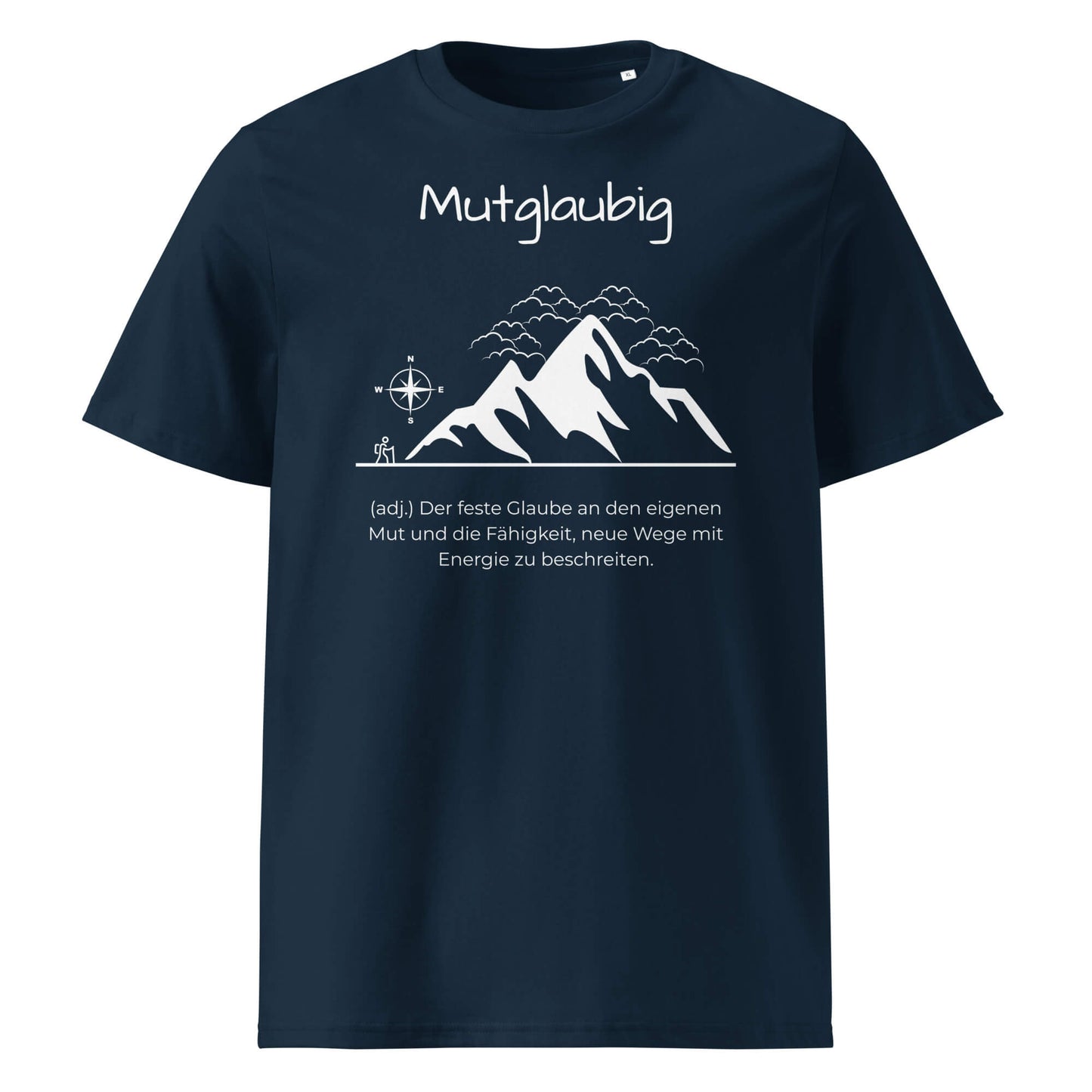 Mutglaubig Herren T-Shirt in French Navy – weißer Aufdruck, Bio-Baumwolle, maskuliner Schnitt – Wortstolz