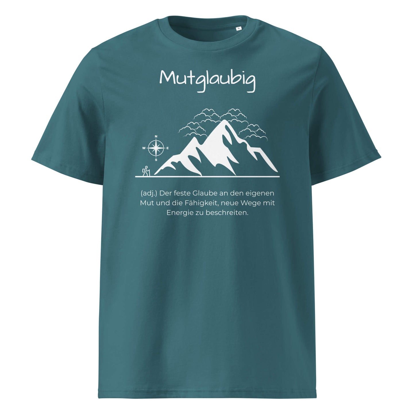 Mutglaubig Herren T-Shirt in Stargazer – weißer Aufdruck, Bio-Baumwolle, maskuliner Schnitt – Wortstolz