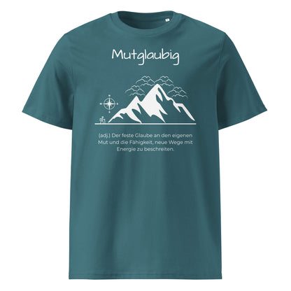 Mutglaubig Herren T-Shirt in Stargazer – weißer Aufdruck, Bio-Baumwolle, maskuliner Schnitt – Wortstolz