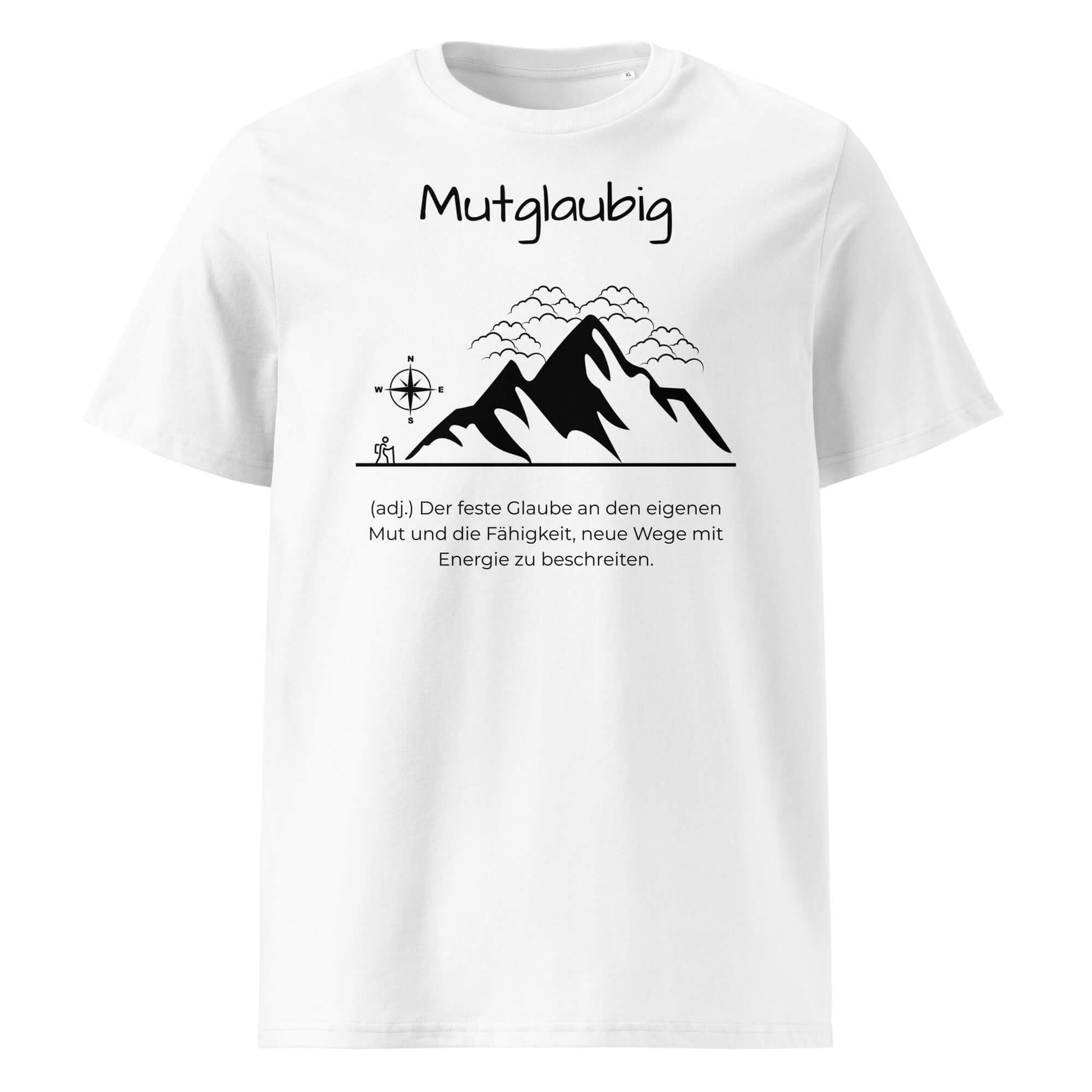 Mutglaubig Herren T-Shirt in White – schwarzer Aufdruck, Bio-Baumwolle, maskuliner Schnitt – Wortstolz