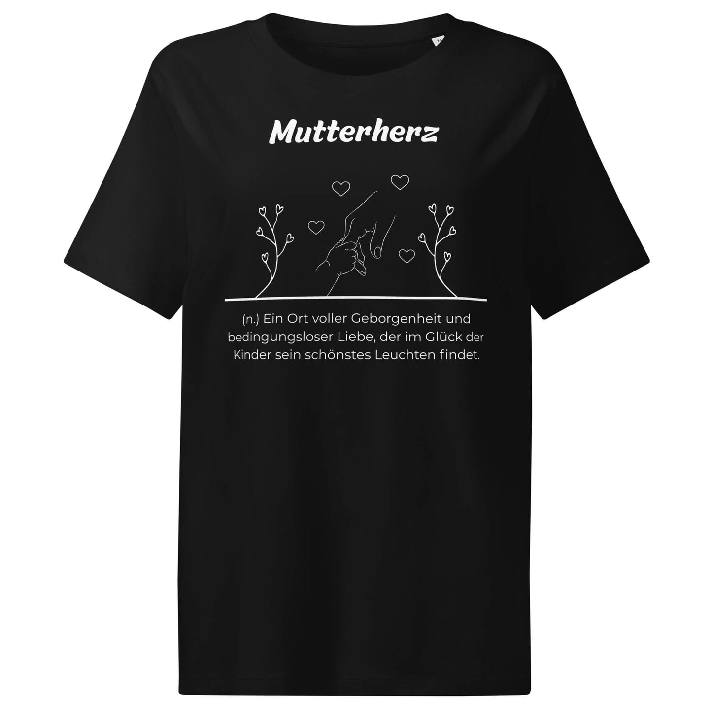 Mutterherz Damen T-Shirt in Black – weißer Aufdruck, Bio-Baumwolle, femininer Schnitt – Wortstolz
