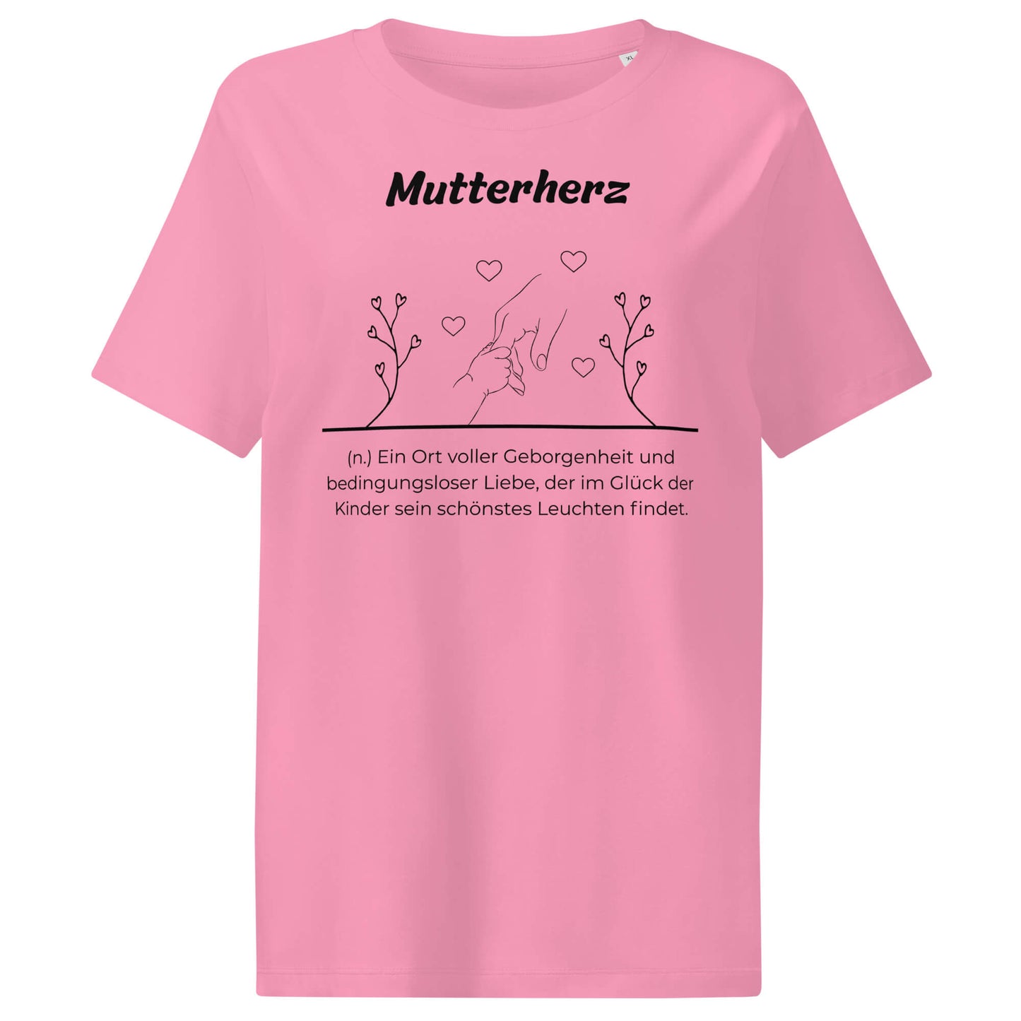 Mutterherz Damen T-Shirt in Bubble Pink – schwarzer Aufdruck, Bio-Baumwolle, femininer Schnitt – Wortstolz
