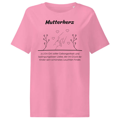 Mutterherz Damen T-Shirt in Bubble Pink – schwarzer Aufdruck, Bio-Baumwolle, femininer Schnitt – Wortstolz