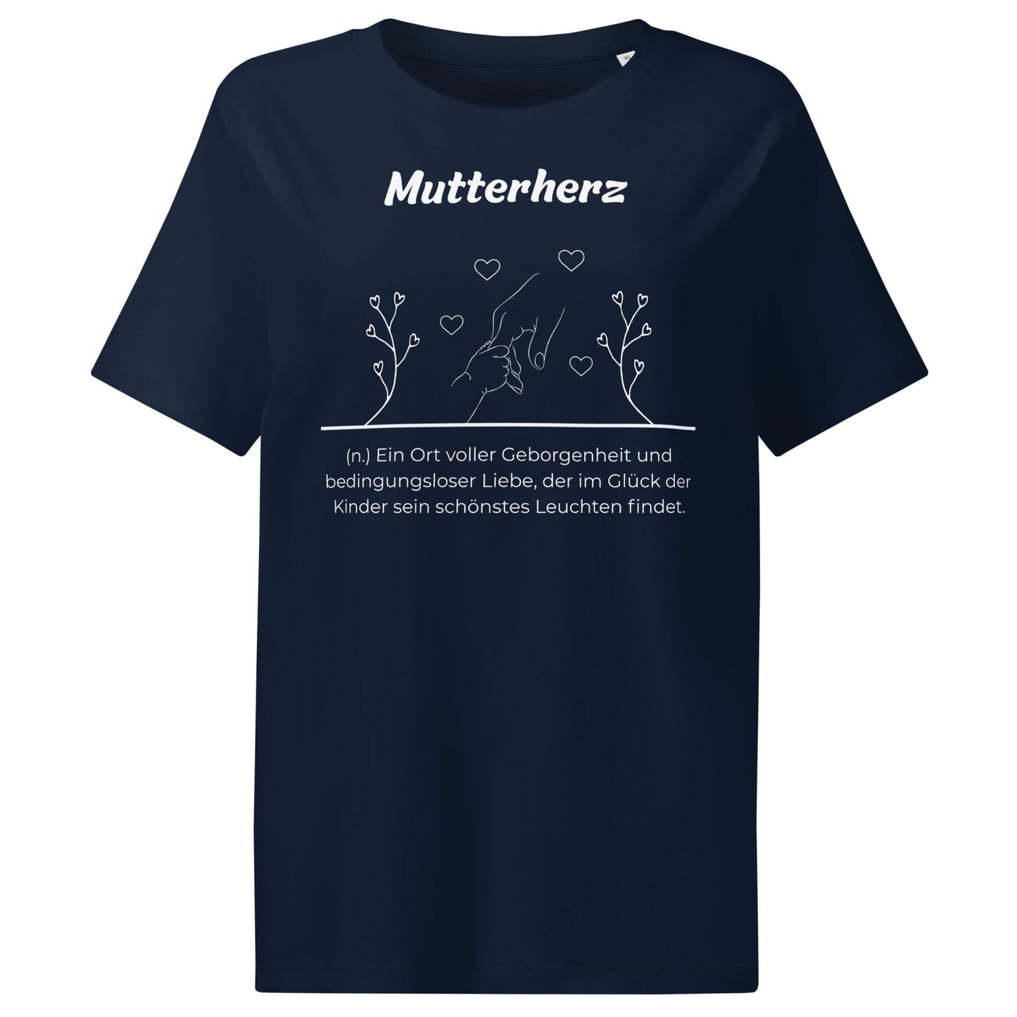Mutterherz Damen T-Shirt in French Navy – weißer Aufdruck, Bio-Baumwolle, femininer Schnitt – Wortstolz