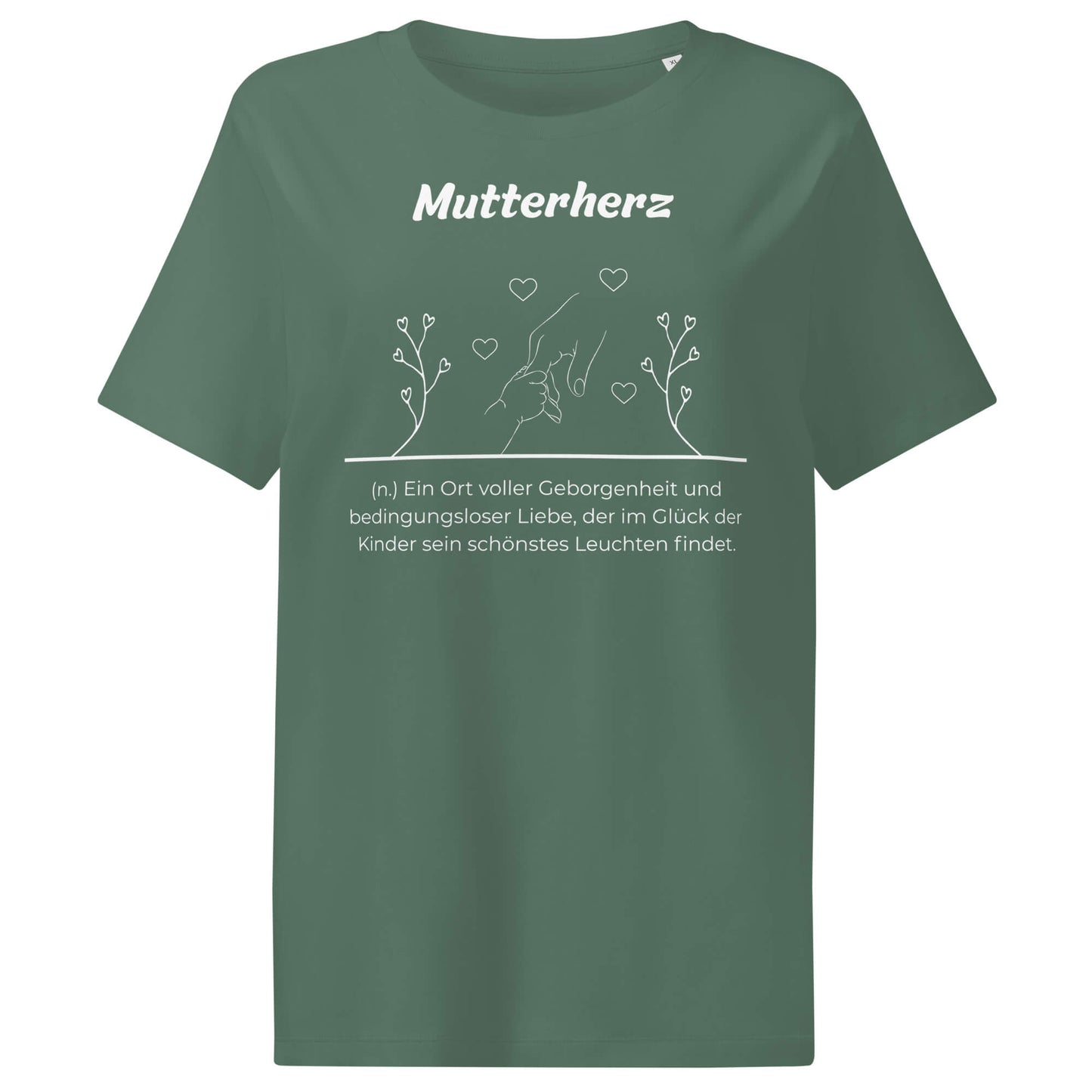 Mutterherz Damen T-Shirt in Green Bay – weißer Aufdruck, Bio-Baumwolle, femininer Schnitt – Wortstolz