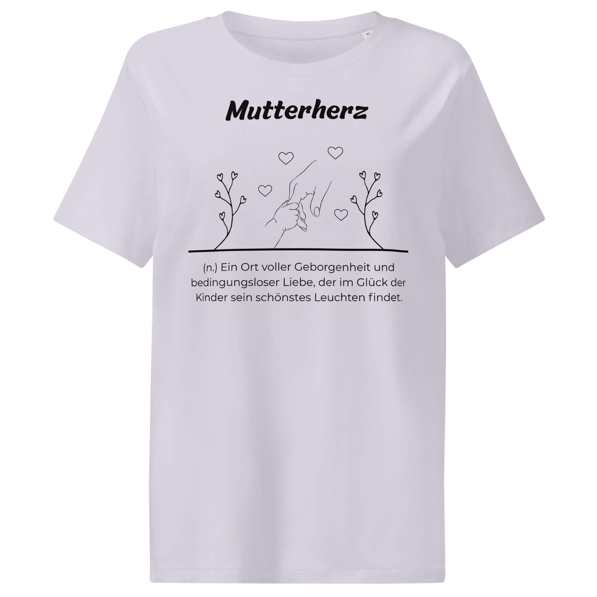 Mutterherz Damen T-Shirt in Lavender – schwarzer Aufdruck, Bio-Baumwolle, femininer Schnitt – Wortstolz