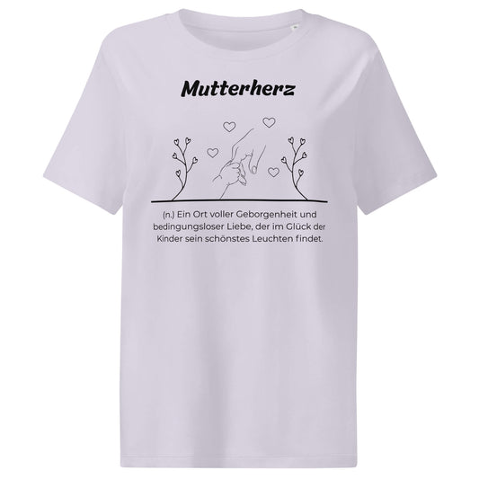 Mutterherz Damen T-Shirt in Lavender – schwarzer Aufdruck, Bio-Baumwolle, femininer Schnitt – Wortstolz