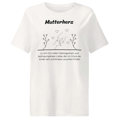 Muttterherz Damen T-Shirt in Off White – schwarzer Aufdruck, Bio-Baumwolle, femininer Schnitt – Wortstolz