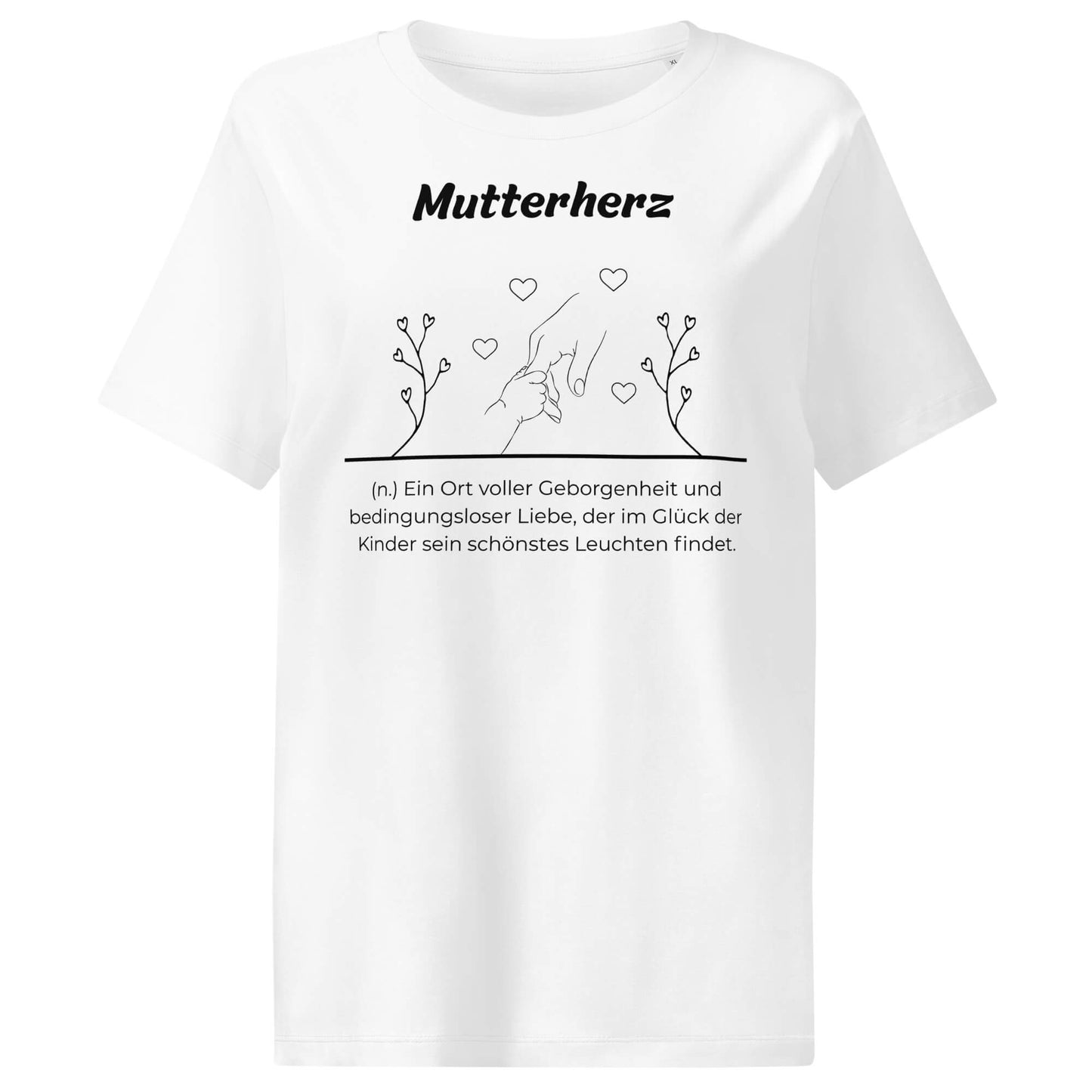 Mutterherz Damen T-Shirt in White – schwarzer Aufdruck, Bio-Baumwolle, femininer Schnitt – Wortstolz