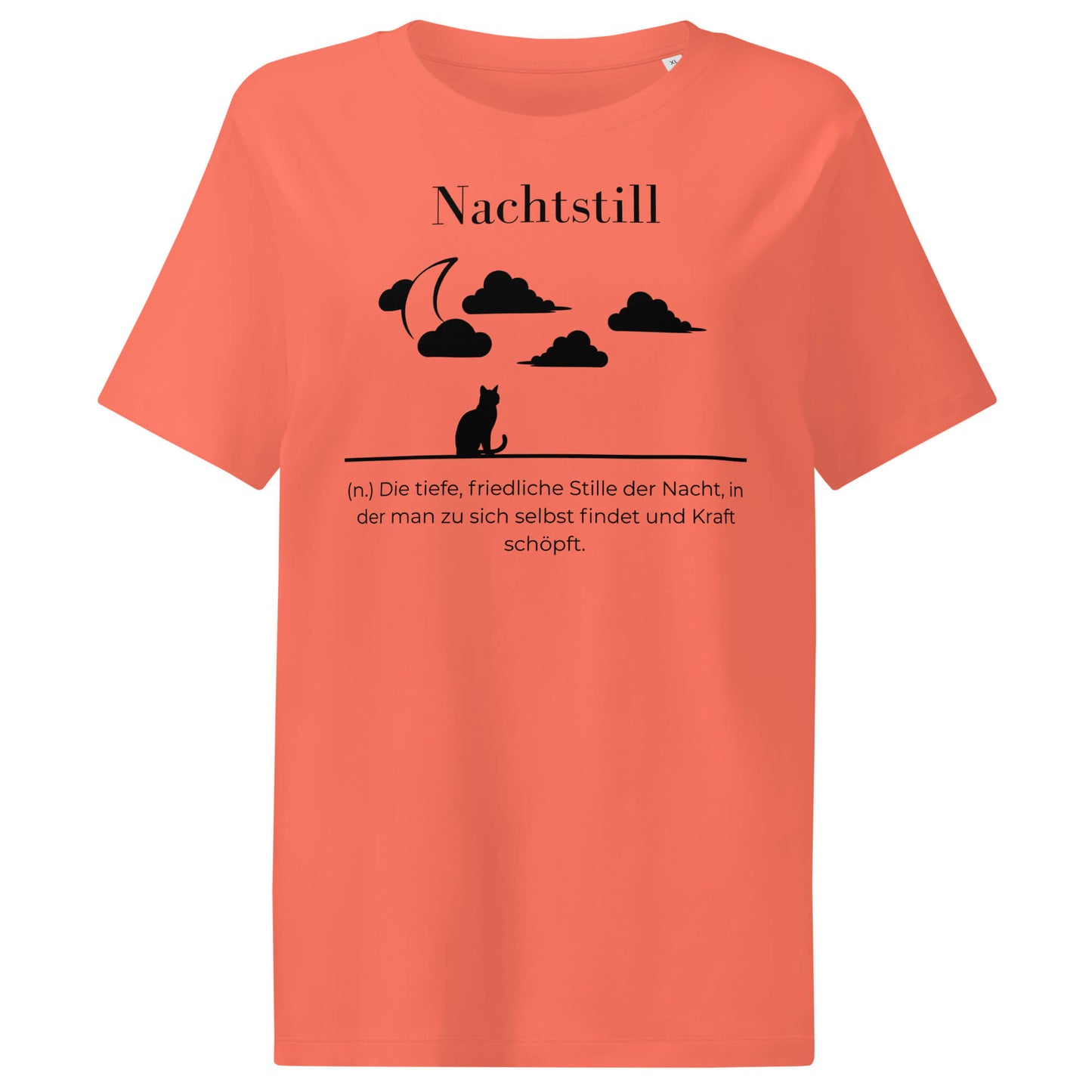 Nachtstill Damen T-Shirt in Fiesta – schwarzer Aufdruck, Bio-Baumwolle, femininer Schnitt – Wortstolz