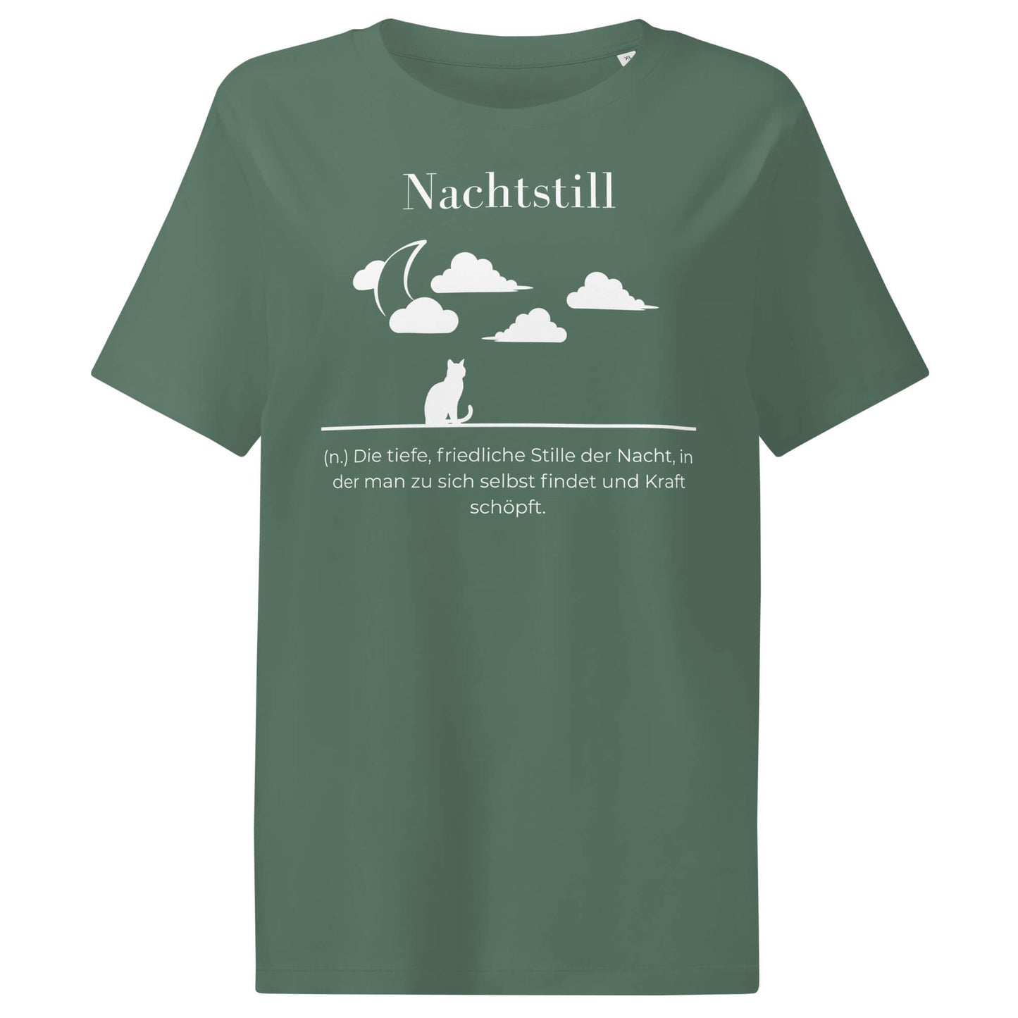 Nachtstill Damen T-Shirt in Green Bay – weißer Aufdruck, Bio-Baumwolle, femininer Schnitt – Wortstolz