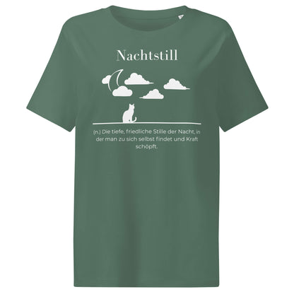 Nachtstill Damen T-Shirt in Green Bay – weißer Aufdruck, Bio-Baumwolle, femininer Schnitt – Wortstolz