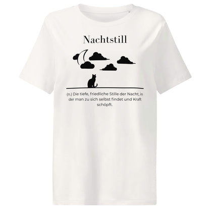 Nachtstill Damen T-Shirt in Off White – schwarzer Aufdruck, Bio-Baumwolle, femininer Schnitt – Wortstolz