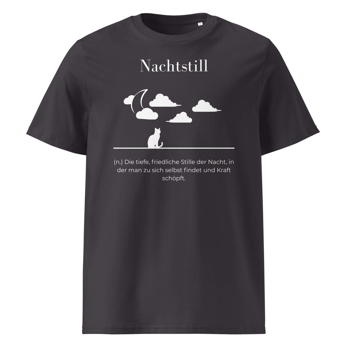 Nachtstill Herren T-Shirt in Anthracite – weißer Aufdruck, Bio-Baumwolle, maskuliner Schnitt – Wortstolz