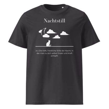 Nachtstill Herren T-Shirt in Anthracite – weißer Aufdruck, Bio-Baumwolle, maskuliner Schnitt – Wortstolz