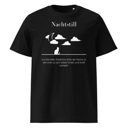 Nachtstill Herren T-Shirt in Black – weißer Aufdruck, Bio-Baumwolle, maskuliner Schnitt – Wortstolz
