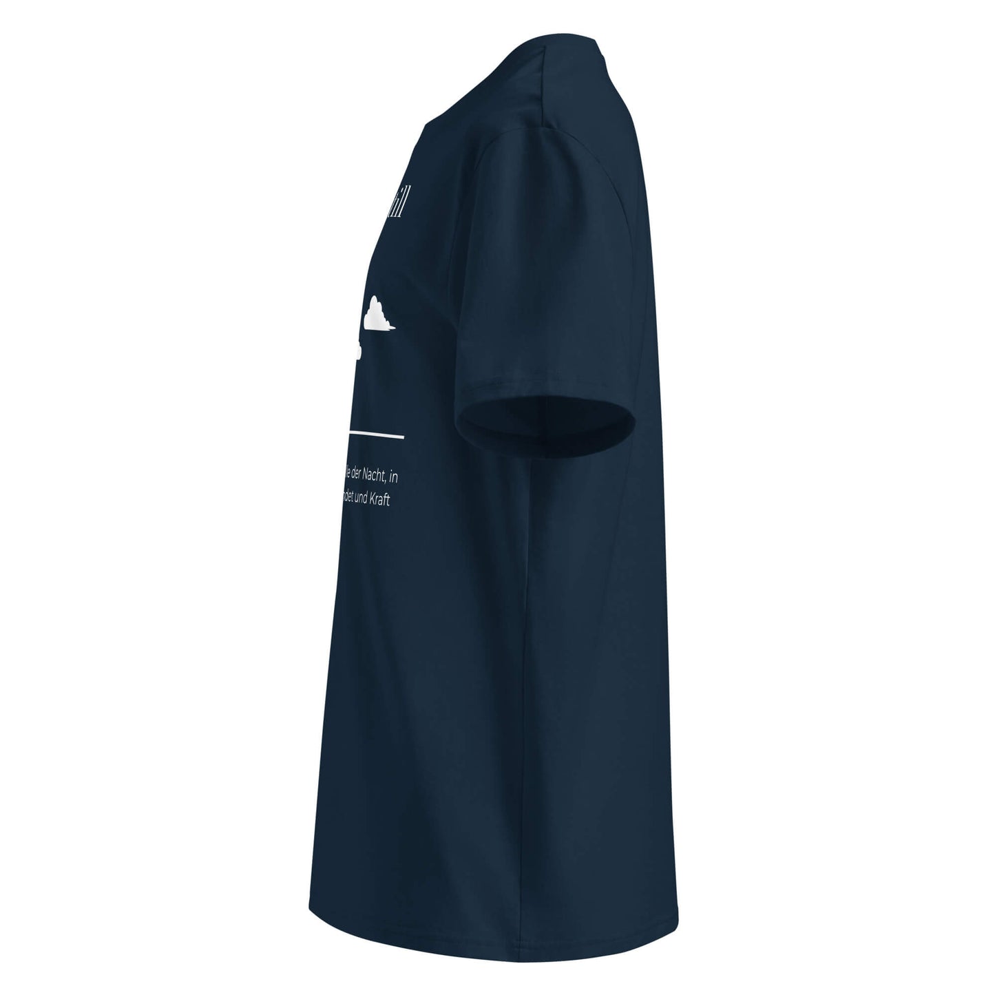 Nachtstill Herren T-Shirt in French Navy – Bio-Baumwolle, maskuliner Schnitt – Ansicht links – Wortstolz