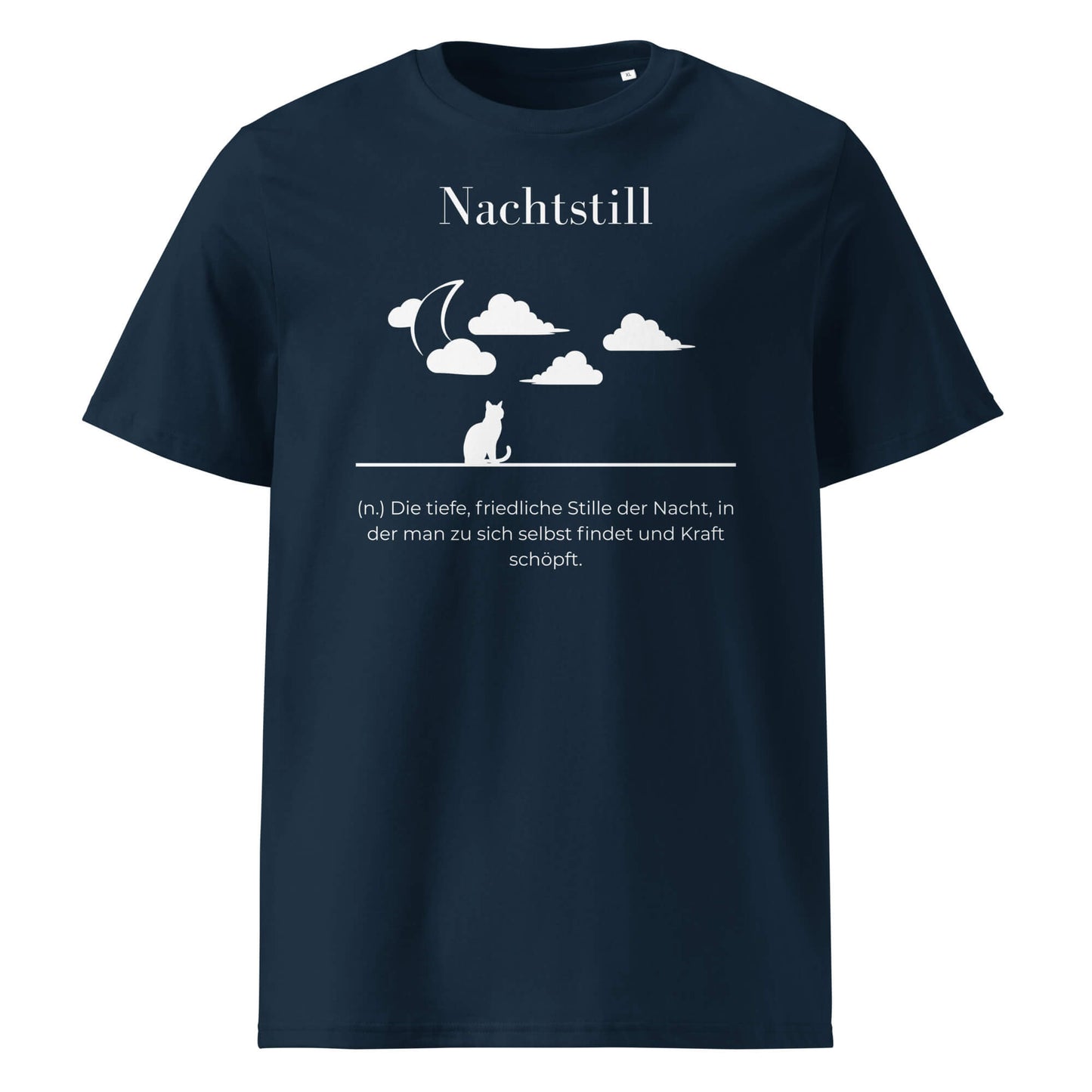 Nachtstill Herren T-Shirt in French Navy – weißer Aufdruck, Bio-Baumwolle, maskuliner Schnitt – Wortstolz