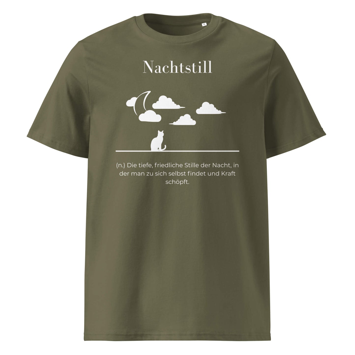 Nachtstill Herren T-Shirt in Khaki – weißer Aufdruck, Bio-Baumwolle, maskuliner Schnitt – Wortstolz
