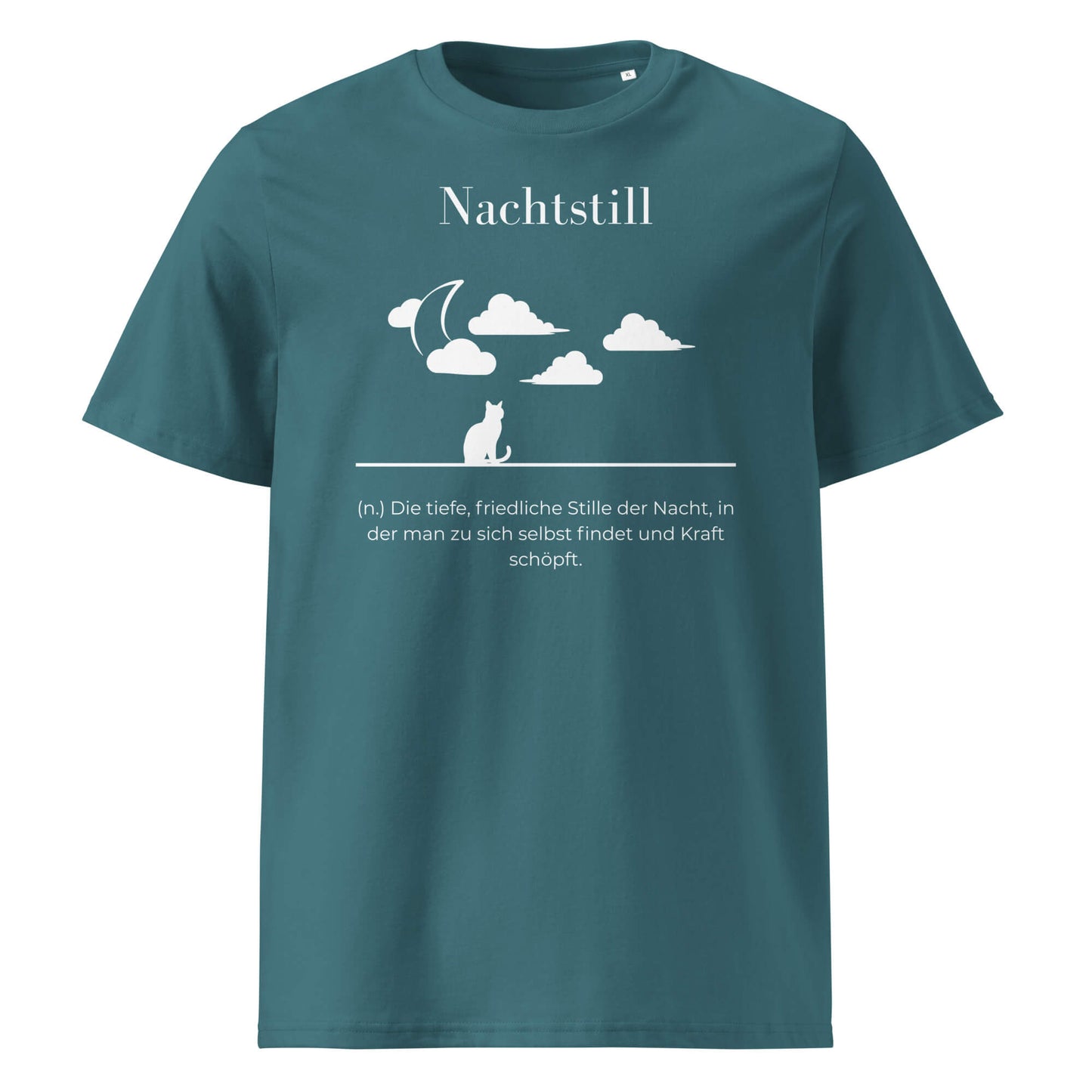 Nachtstill Herren T-Shirt in Stargazer – weißer Aufdruck, Bio-Baumwolle, maskuliner Schnitt – Wortstolz
