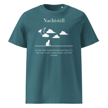 Nachtstill Herren T-Shirt in Stargazer – weißer Aufdruck, Bio-Baumwolle, maskuliner Schnitt – Wortstolz