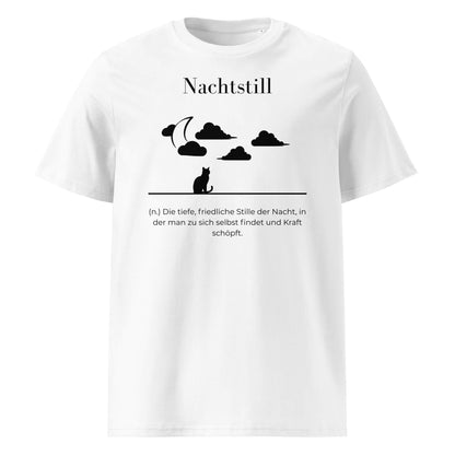 Nachtstill Herren T-Shirt in White – schwarzer Aufdruck, Bio-Baumwolle, maskuliner Schnitt – Wortstolz