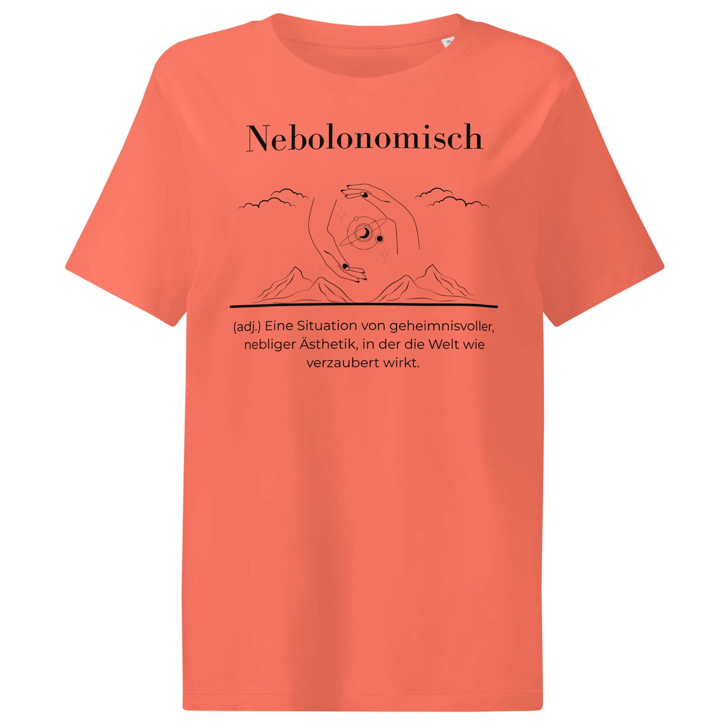 Nebolonomisch Damen T-Shirt in Fiesta – schwarzer Aufdruck, Bio-Baumwolle, femininer Schnitt – Wortstolz