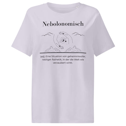 Nebolonomisch Damen T-Shirt in Lavender – schwarzer Aufdruck, Bio-Baumwolle, femininer Schnitt – Wortstolz